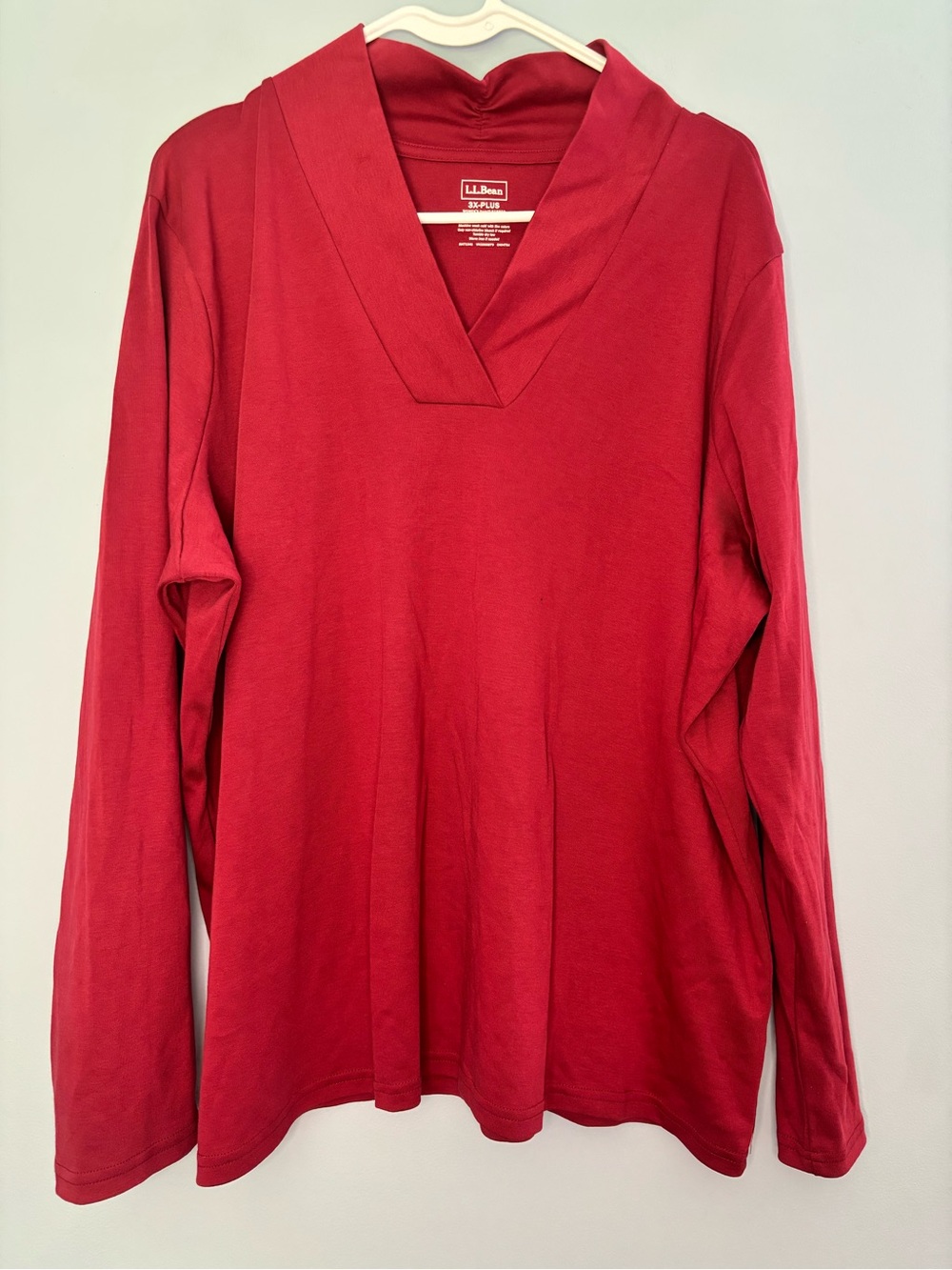 L.L.Bean Womens Plus Size 3x Burgundy V-Neck Long Sleeve Supima Cotton Top Shirt